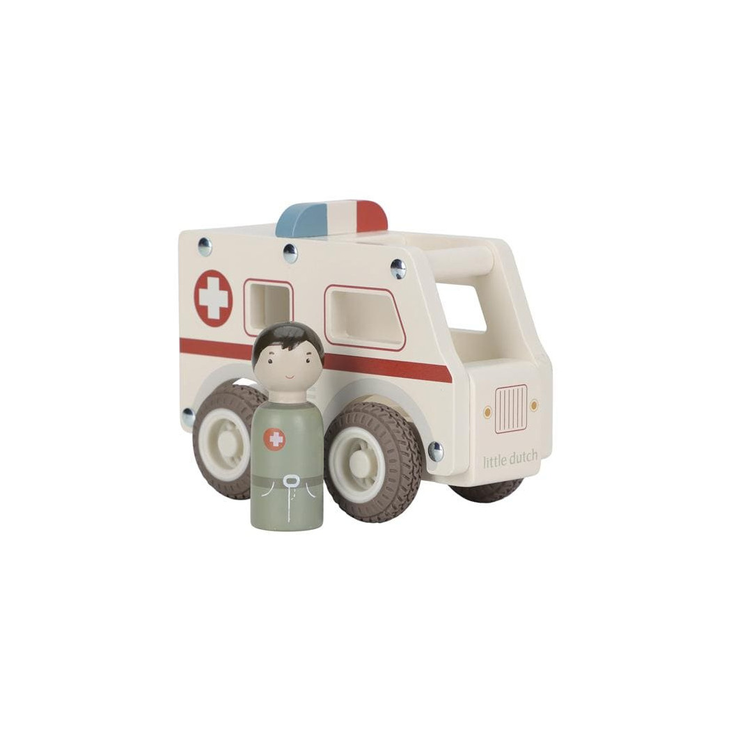 Ambulans - Drewniane Auto Ambulans z Wyjmowanym Ludzikiem - Little Dutch