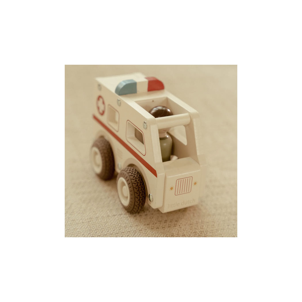 Ambulans - Drewniane Auto Ambulans z Wyjmowanym Ludzikiem - Little Dutch