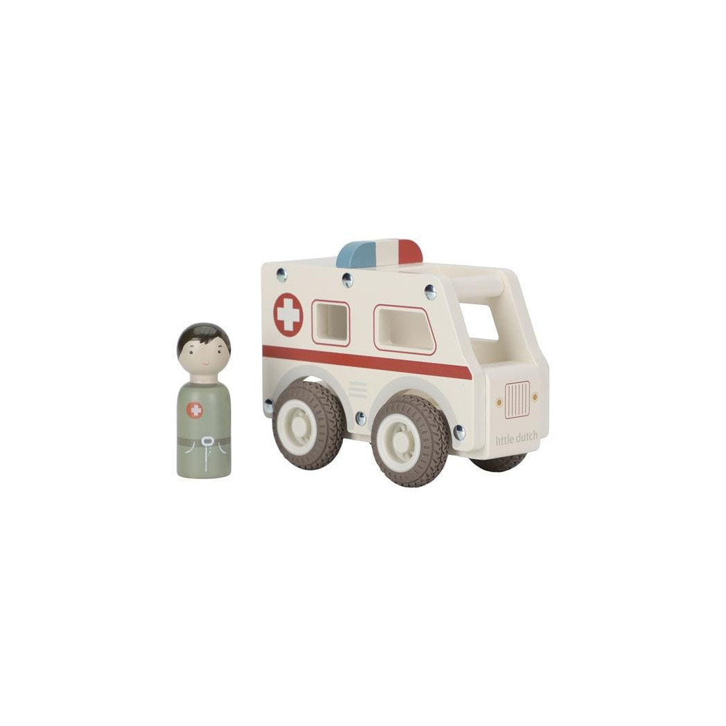 Ambulans - Drewniane Auto Ambulans z Wyjmowanym Ludzikiem - Little Dutch