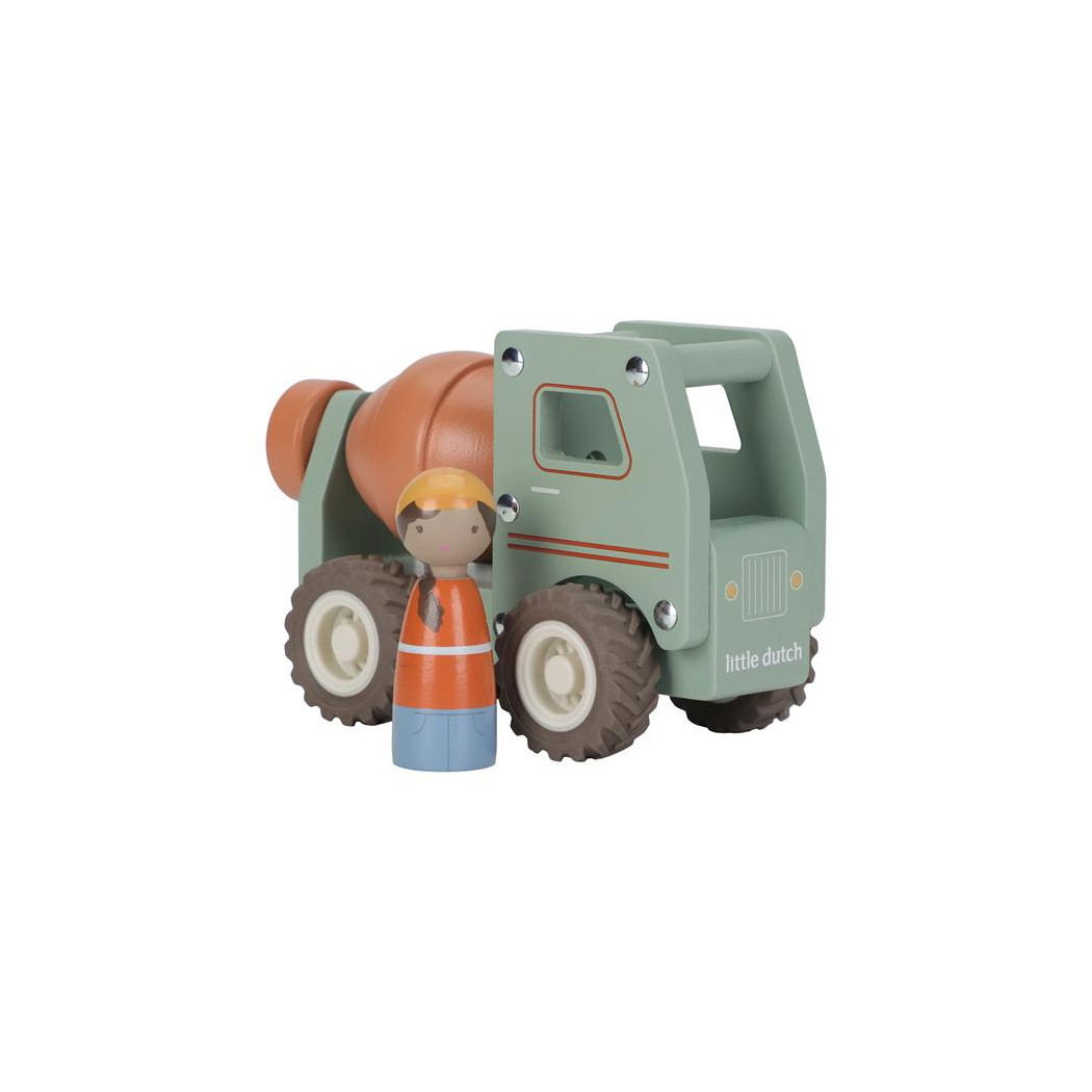 Betoniarka - Drewniane Auto Betoniarka z Wyjmowanym Ludzikiem - Little Dutch