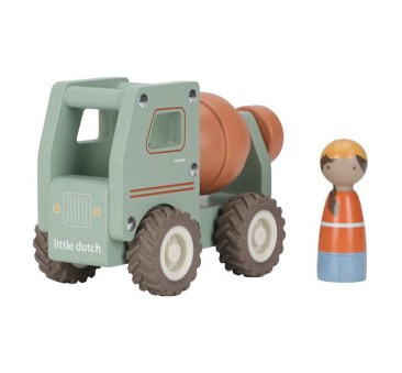 Betoniarka - Drewniane Auto Betoniarka z Wyjmowanym Ludzikiem - Little Dutch
