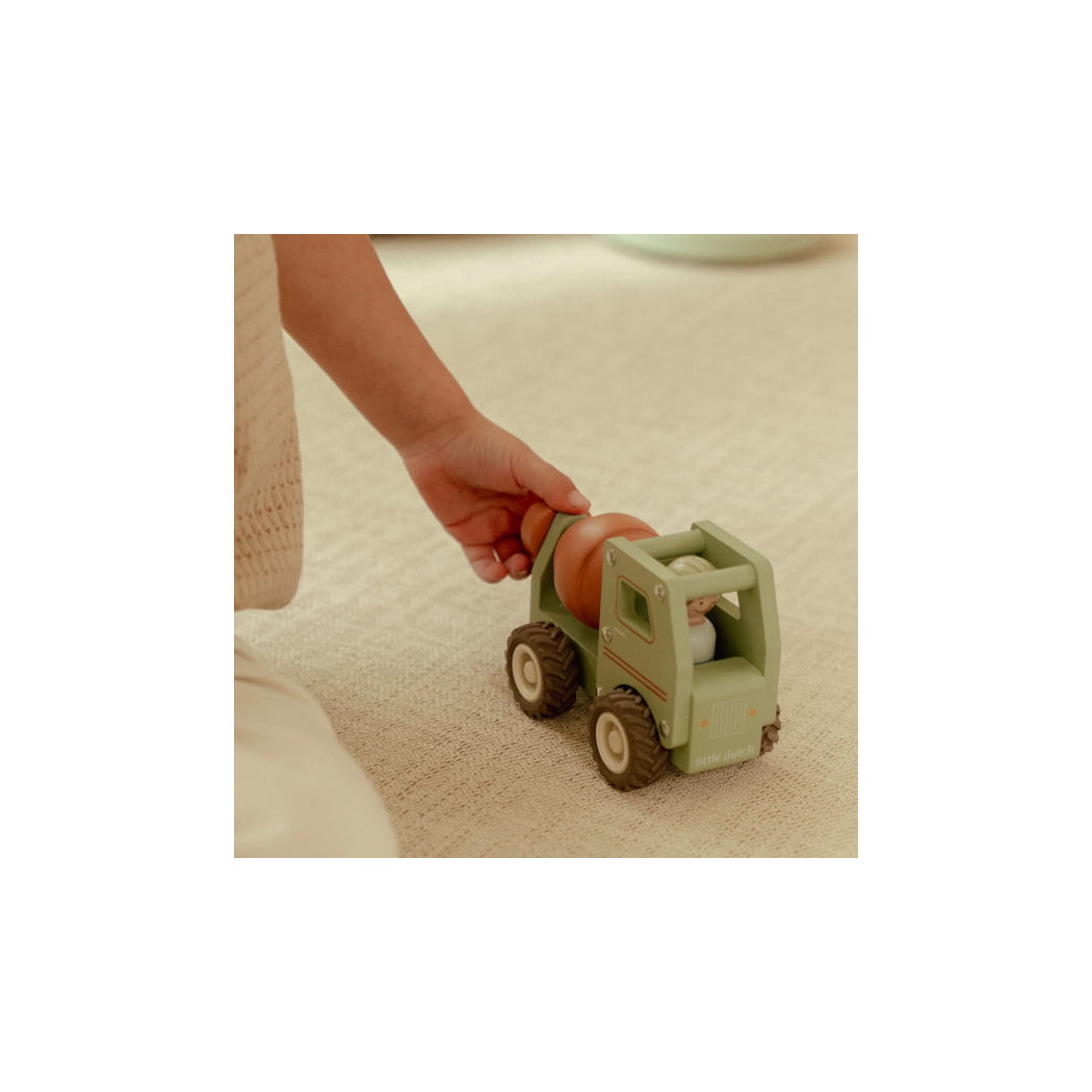 Betoniarka - Drewniane Auto Betoniarka z Wyjmowanym Ludzikiem - Little Dutch