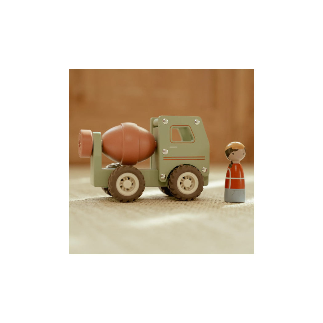 Betoniarka - Drewniane Auto Betoniarka z Wyjmowanym Ludzikiem - Little Dutch