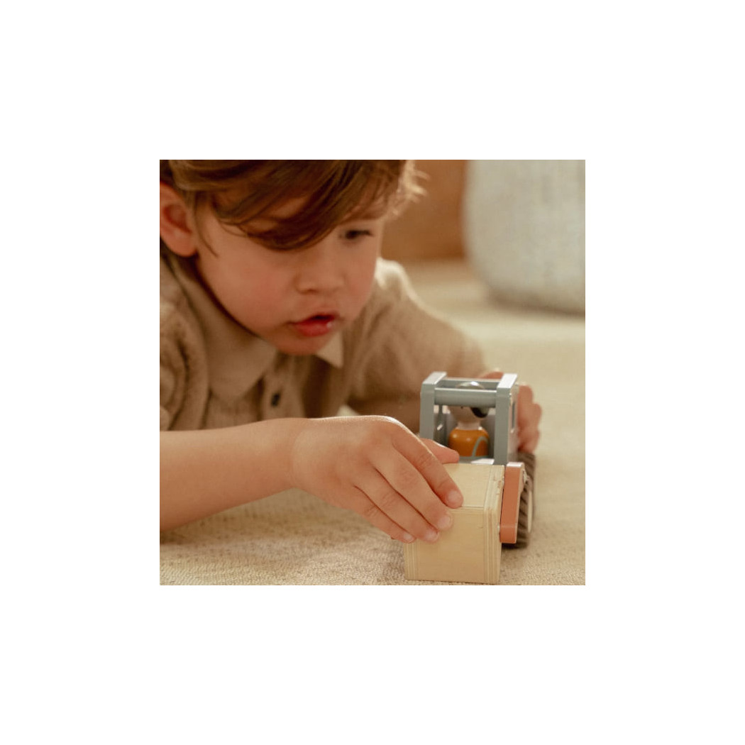 Ciężarówka z Dźwigiem - Drewniane Auto Ciężarówka z Ruchomym Dźwigiem i Ludzikiem - Little Dutch