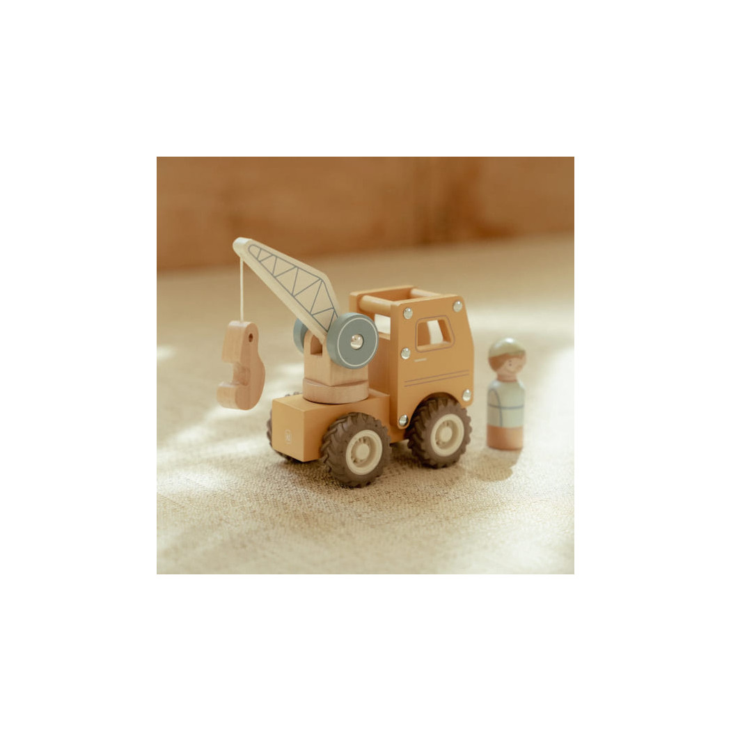 Ciężarówka z Dźwigiem - Drewniane Auto Ciężarówka z Ruchomym Dźwigiem i Ludzikiem - Little Dutch