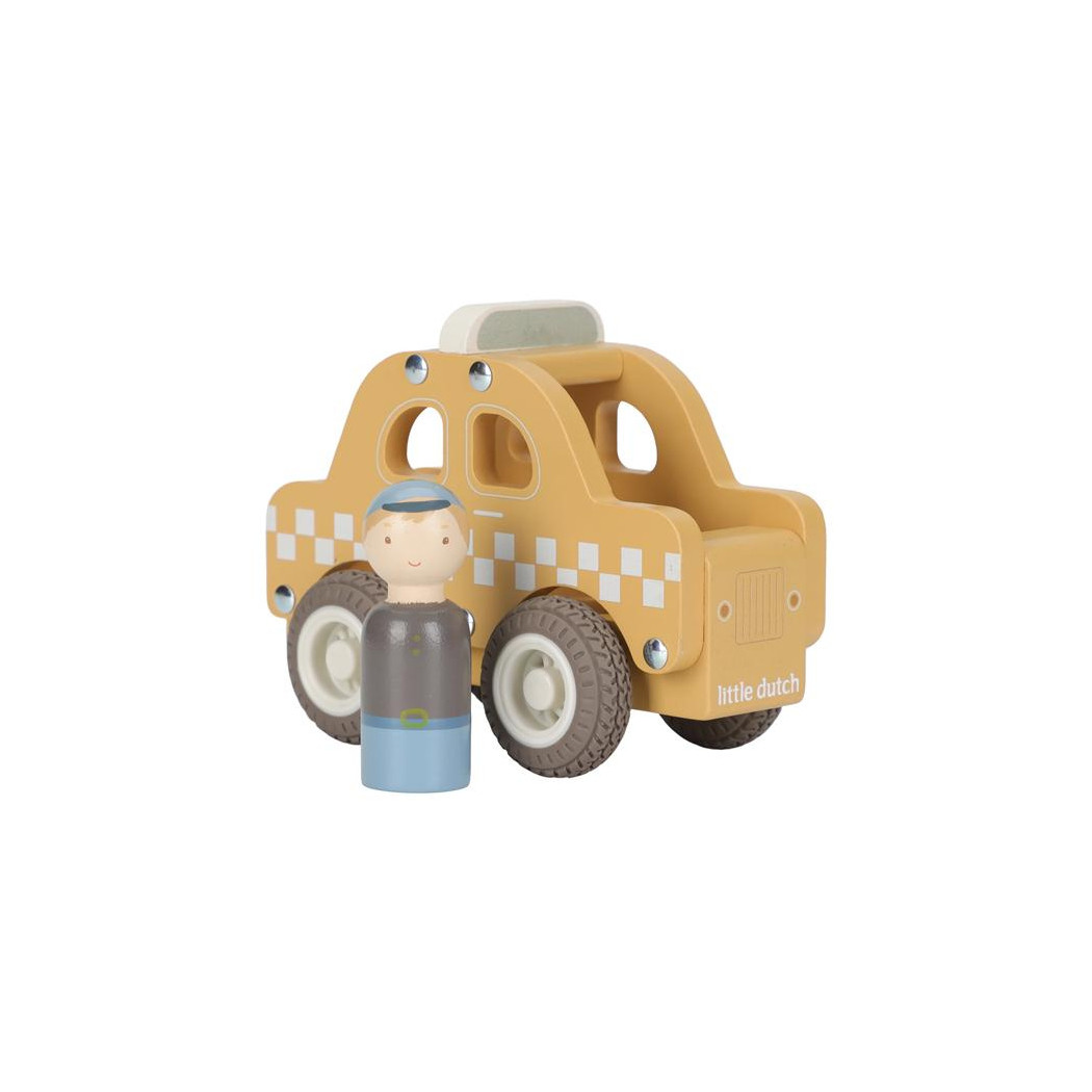 Taksówka - Drewniane Autko Taksówka z Wyjmowanym Ludzikiem - Little Dutch