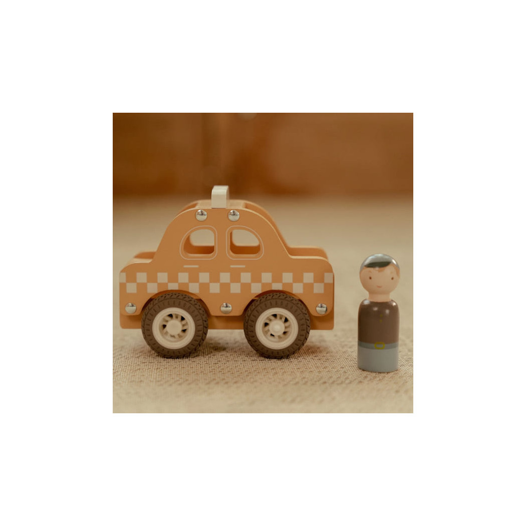 Taksówka - Drewniane Autko Taksówka z Wyjmowanym Ludzikiem - Little Dutch