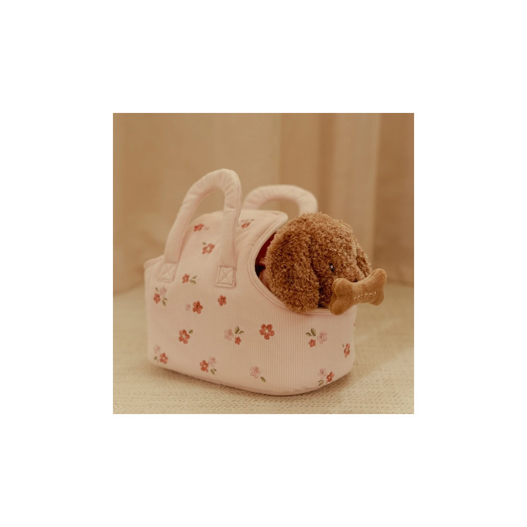 Pies Jackie w Torebce z Kwiatowym Nadrukiem - Maskotka Przytulanka z Akcesoriami do Zabawy - Little Dutch