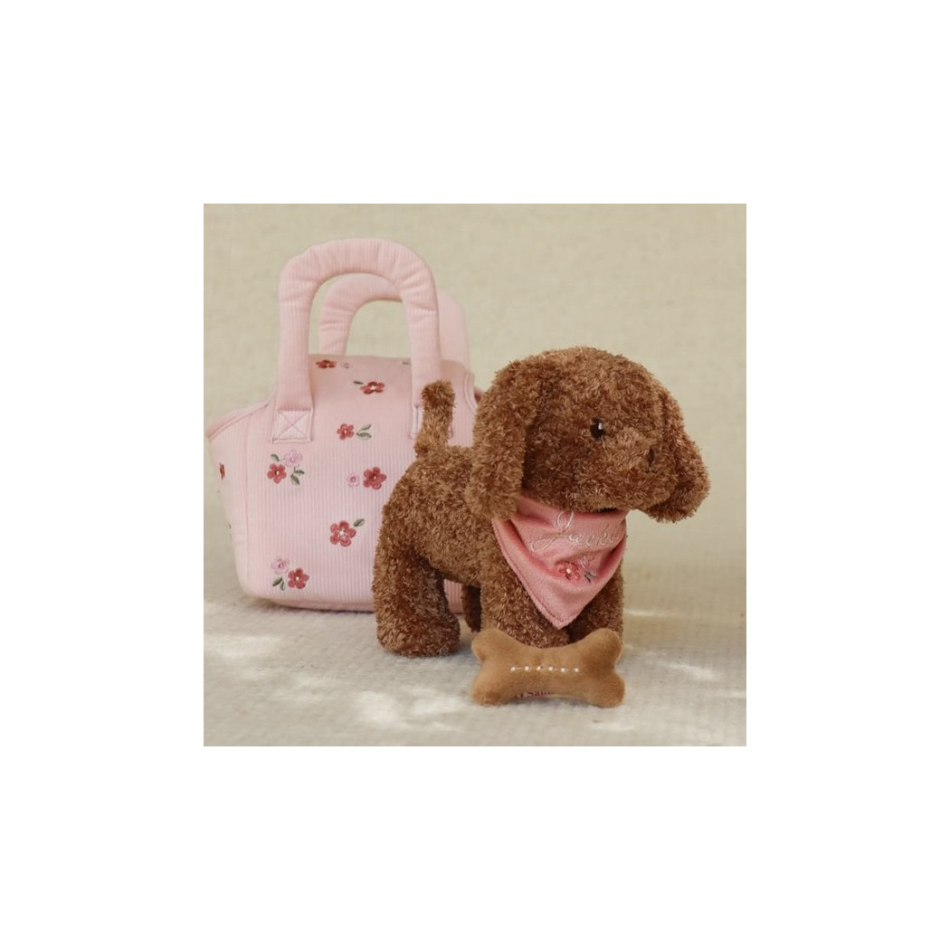 Pies Jackie w Torebce z Kwiatowym Nadrukiem - Maskotka Przytulanka z Akcesoriami do Zabawy - Little Dutch