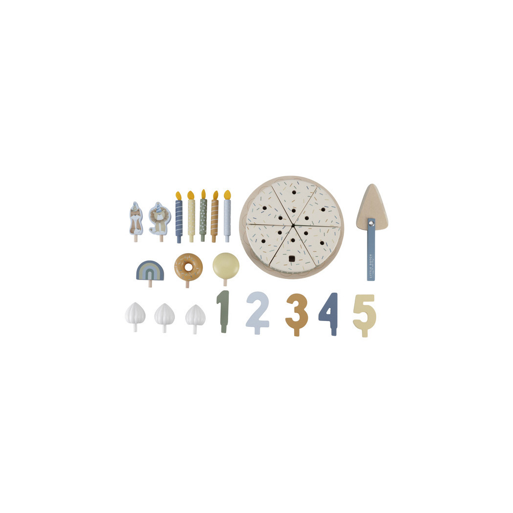 Błękitny Torcik Urodzinowy - Drewniana Zabawka Tort na Rzepy - Little Dutch