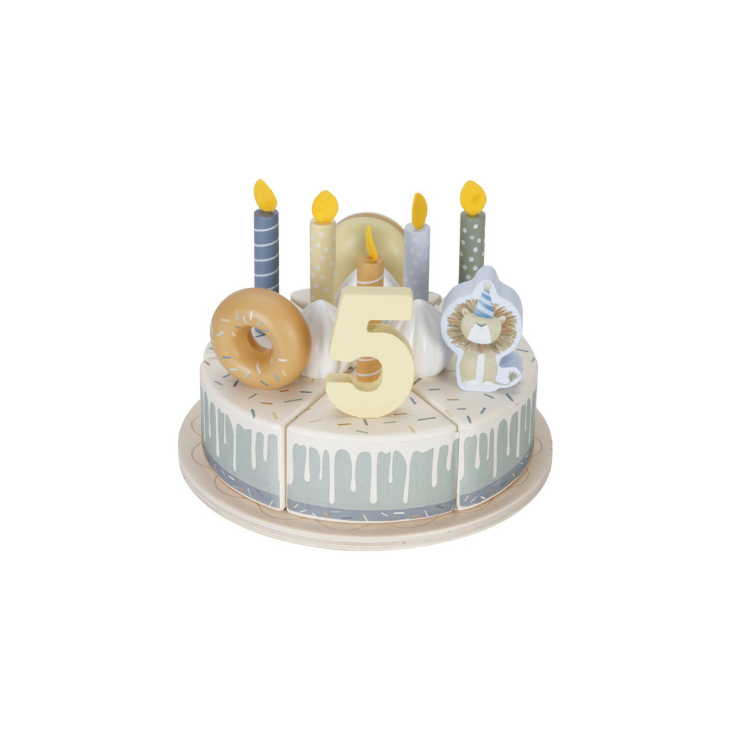 Błękitny Torcik Urodzinowy - Drewniana Zabawka Tort na Rzepy - Little Dutch