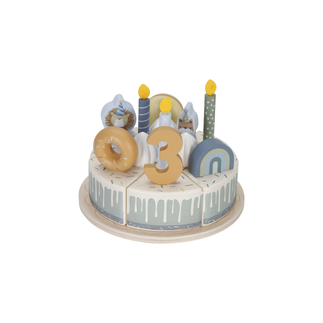 Błękitny Torcik Urodzinowy - Drewniana Zabawka Tort na Rzepy - Little Dutch