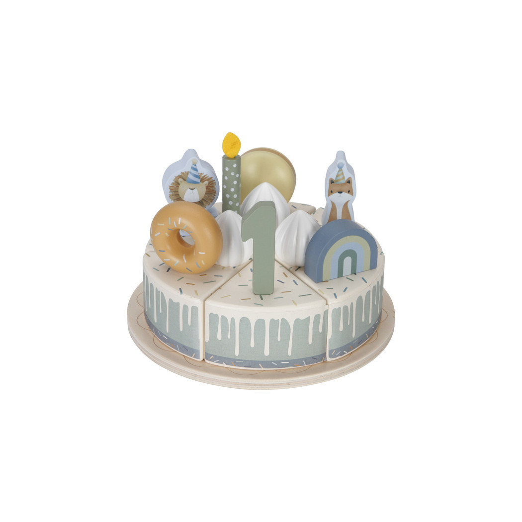 Błękitny Torcik Urodzinowy - Drewniana Zabawka Tort na Rzepy - Little Dutch