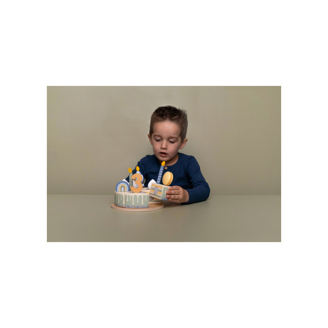 Błękitny Torcik Urodzinowy - Drewniana Zabawka Tort na Rzepy - Little Dutch