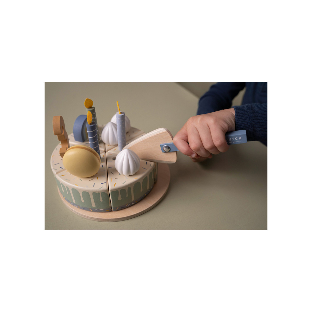 Błękitny Torcik Urodzinowy - Drewniana Zabawka Tort na Rzepy - Little Dutch