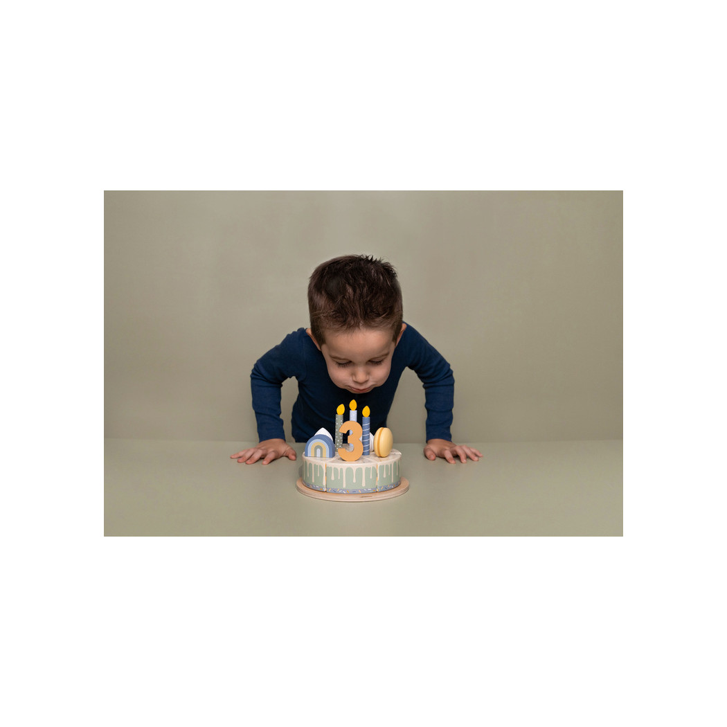 Błękitny Torcik Urodzinowy - Drewniana Zabawka Tort na Rzepy - Little Dutch