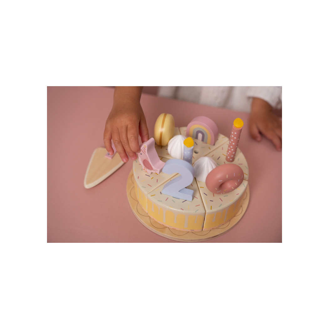Różowy Torcik Urodzinowy - Drewniana Zabawka Tort na Rzepy - Little Dutch