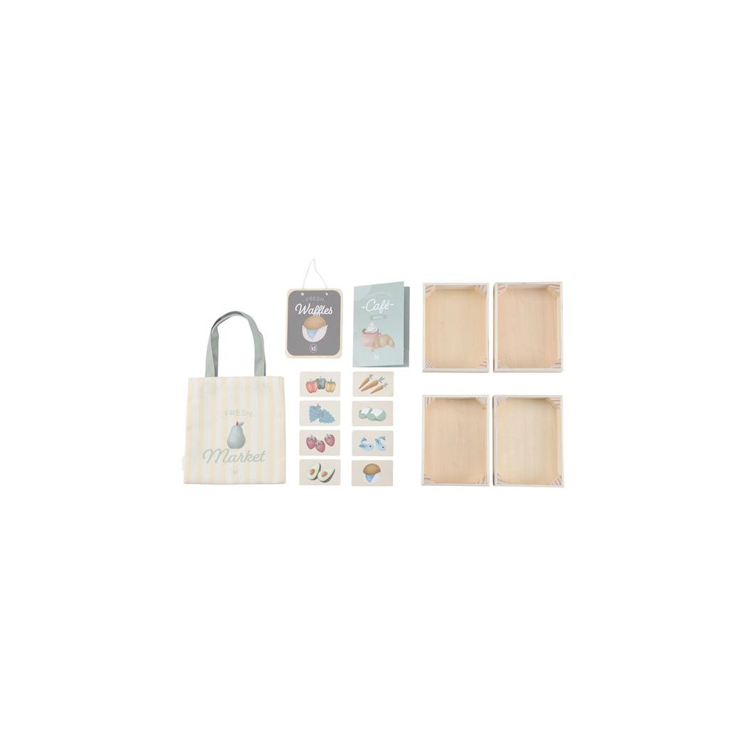 Drewniany Stragan i Kawiarnia - Drewniana Zabawka Sklepik ze Skrzynkami i Menu - Little Dutch