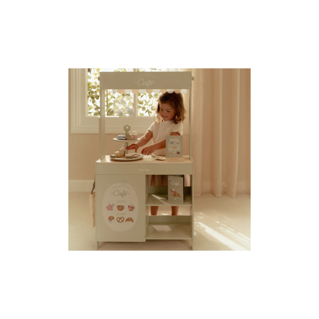 Drewniany Stragan i Kawiarnia - Drewniana Zabawka Sklepik ze Skrzynkami i Menu - Little Dutch