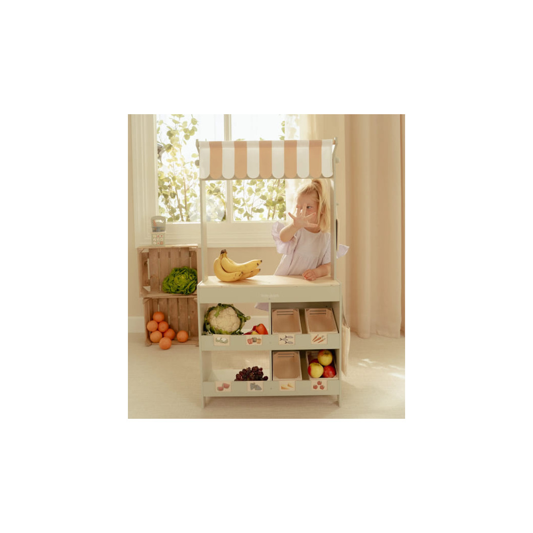 Drewniany Stragan i Kawiarnia - Drewniana Zabawka Sklepik ze Skrzynkami i Menu - Little Dutch