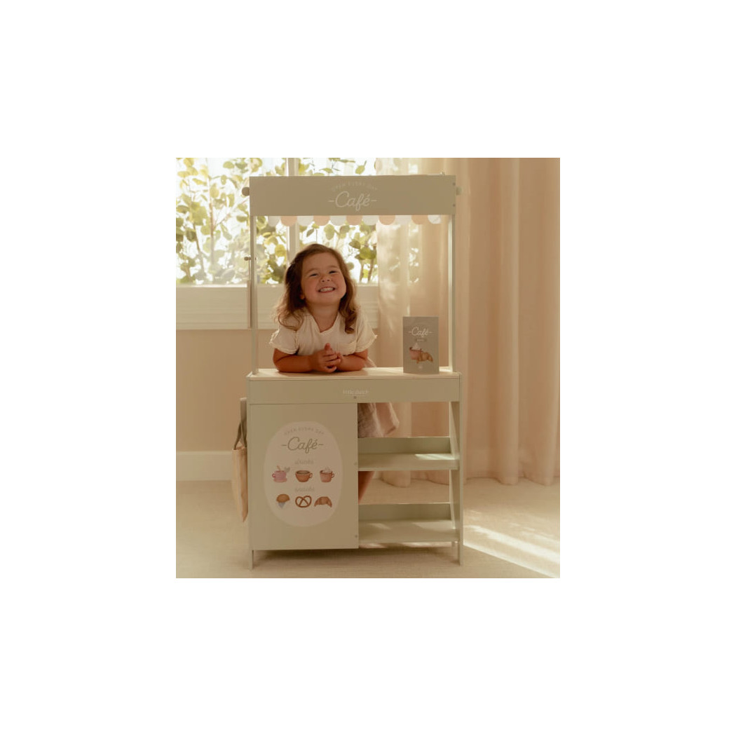 Drewniany Stragan i Kawiarnia - Drewniana Zabawka Sklepik ze Skrzynkami i Menu - Little Dutch