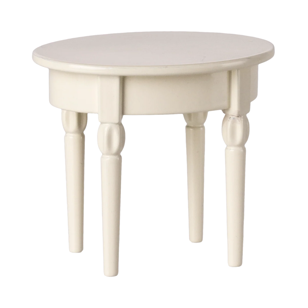 Vintage Stolik Ozdobny dla Myszek - Złamana Biel - Okrągły na Czterech Nogach - Drewniany - Maileg