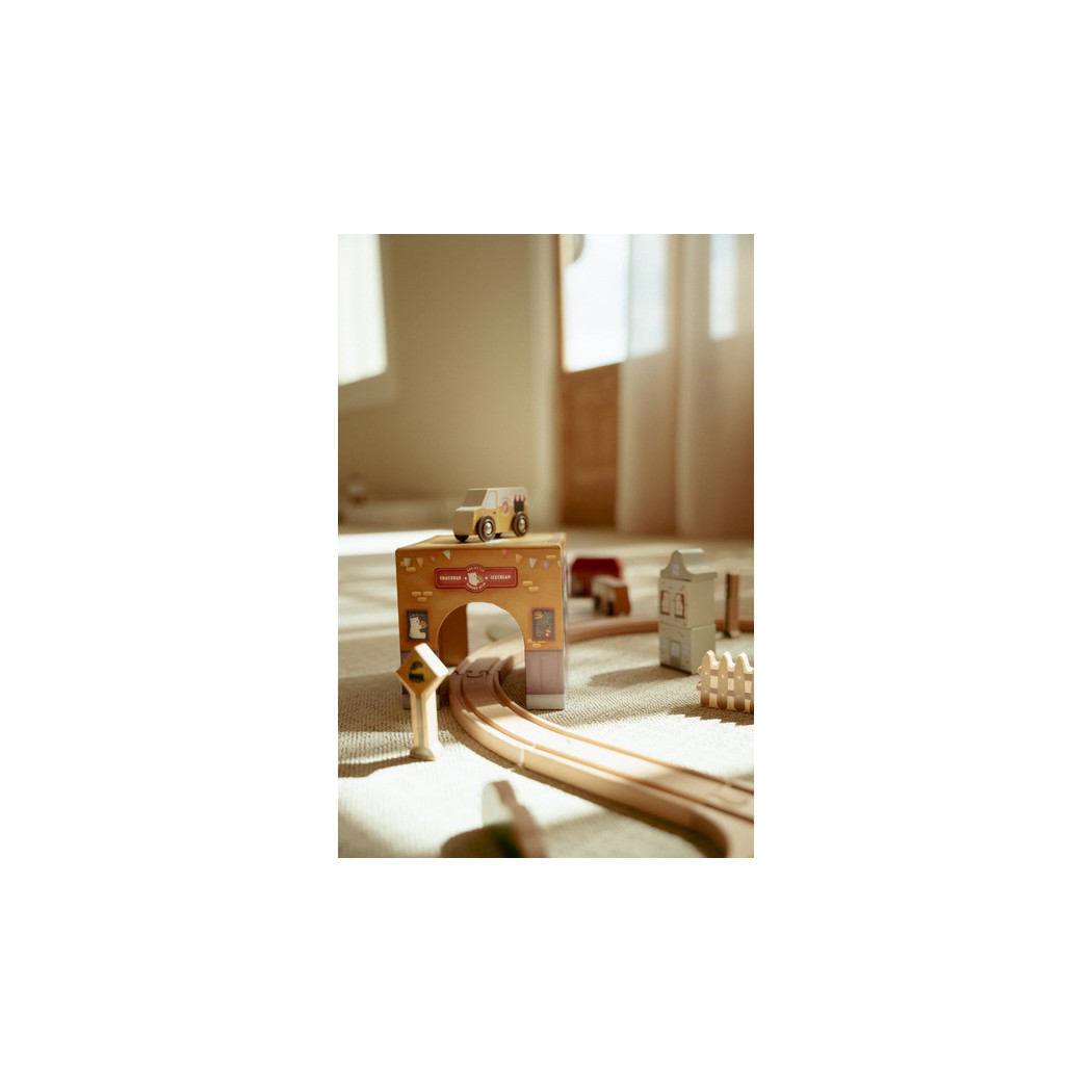 Wieża do Układania - 6 Drewnianych Autek z Garażami - Little Dutch