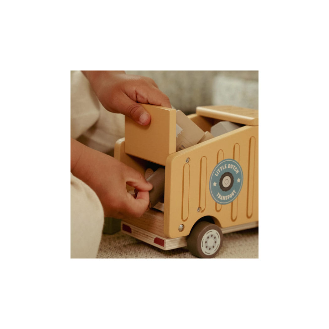 Wywrotka - Drewniana Ciężarówka z Ruchomą Skrzynią i Otwieraną Klapą - Little Dutch