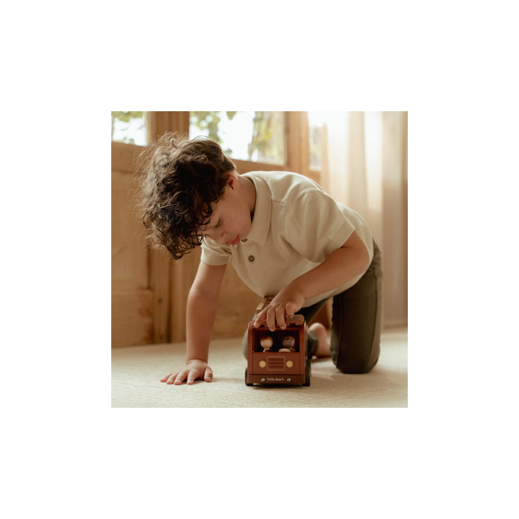 Wóz Strażacki - Drewniane Autko z Rozkładaną Drabiną, Strażakiem i Ogniem - Little Dutch