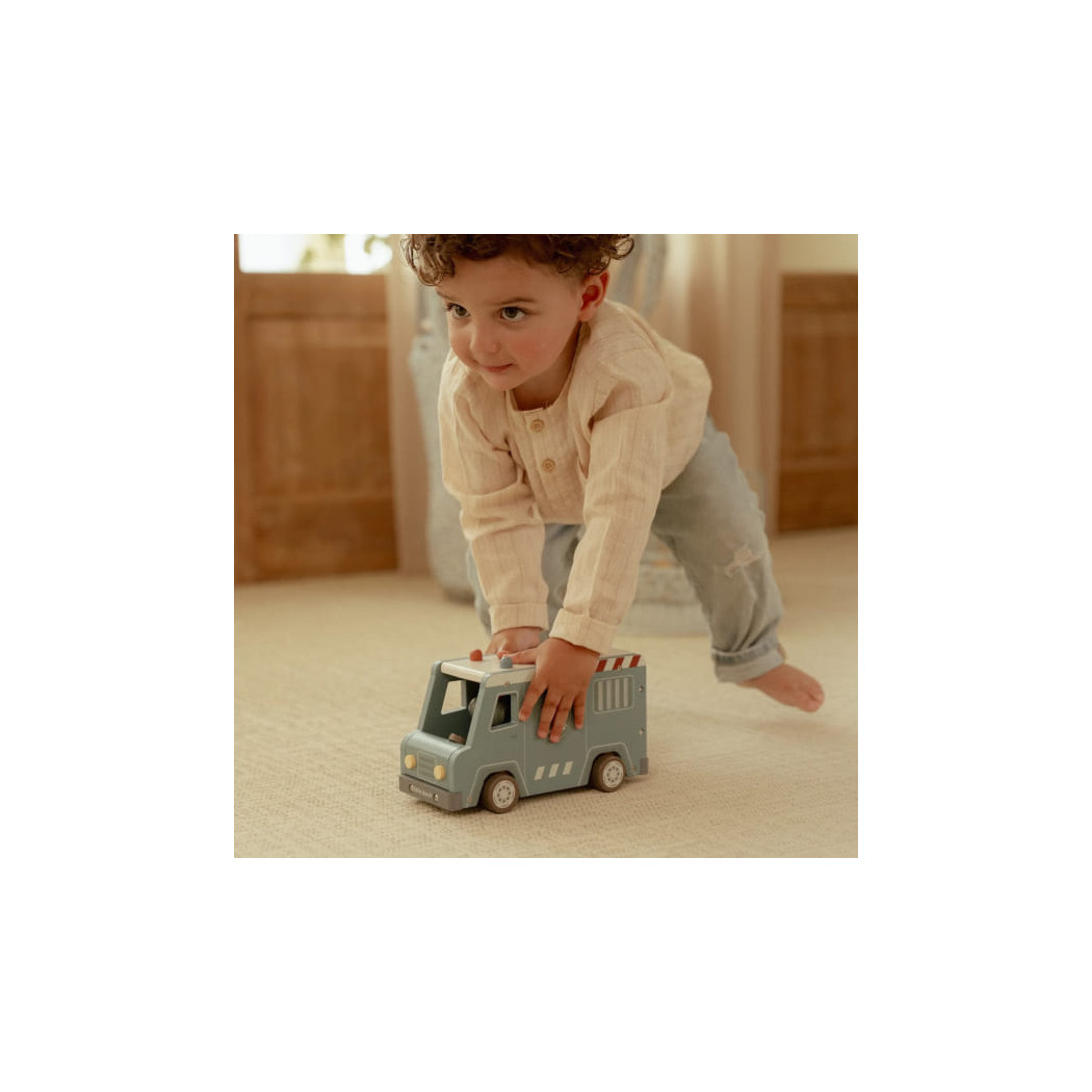 Wóz Policyjny z Figurkami - Drewniane Auto Więźniarka z Otwieranymi Drzwiami i Celą - Little Dutch