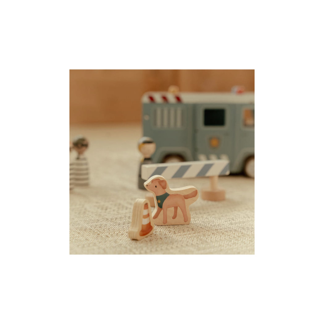 Wóz Policyjny z Figurkami - Drewniane Auto Więźniarka z Otwieranymi Drzwiami i Celą - Little Dutch