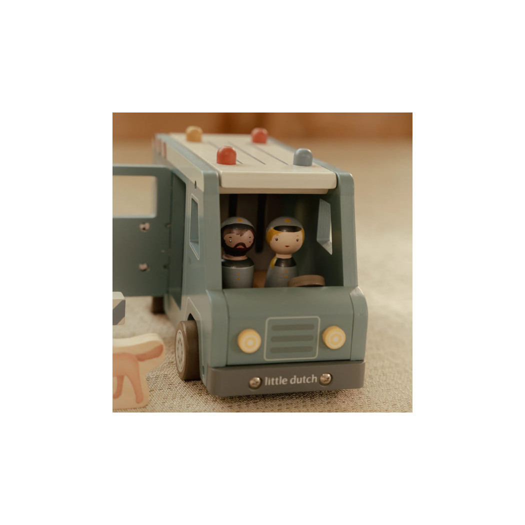 Wóz Policyjny z Figurkami - Drewniane Auto Więźniarka z Otwieranymi Drzwiami i Celą - Little Dutch