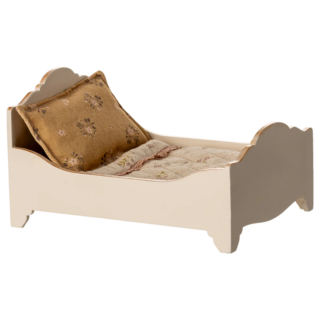 Podwójne Drewniane Łóżko z Pościelą dla Myszek - Złamana Biel - Maileg