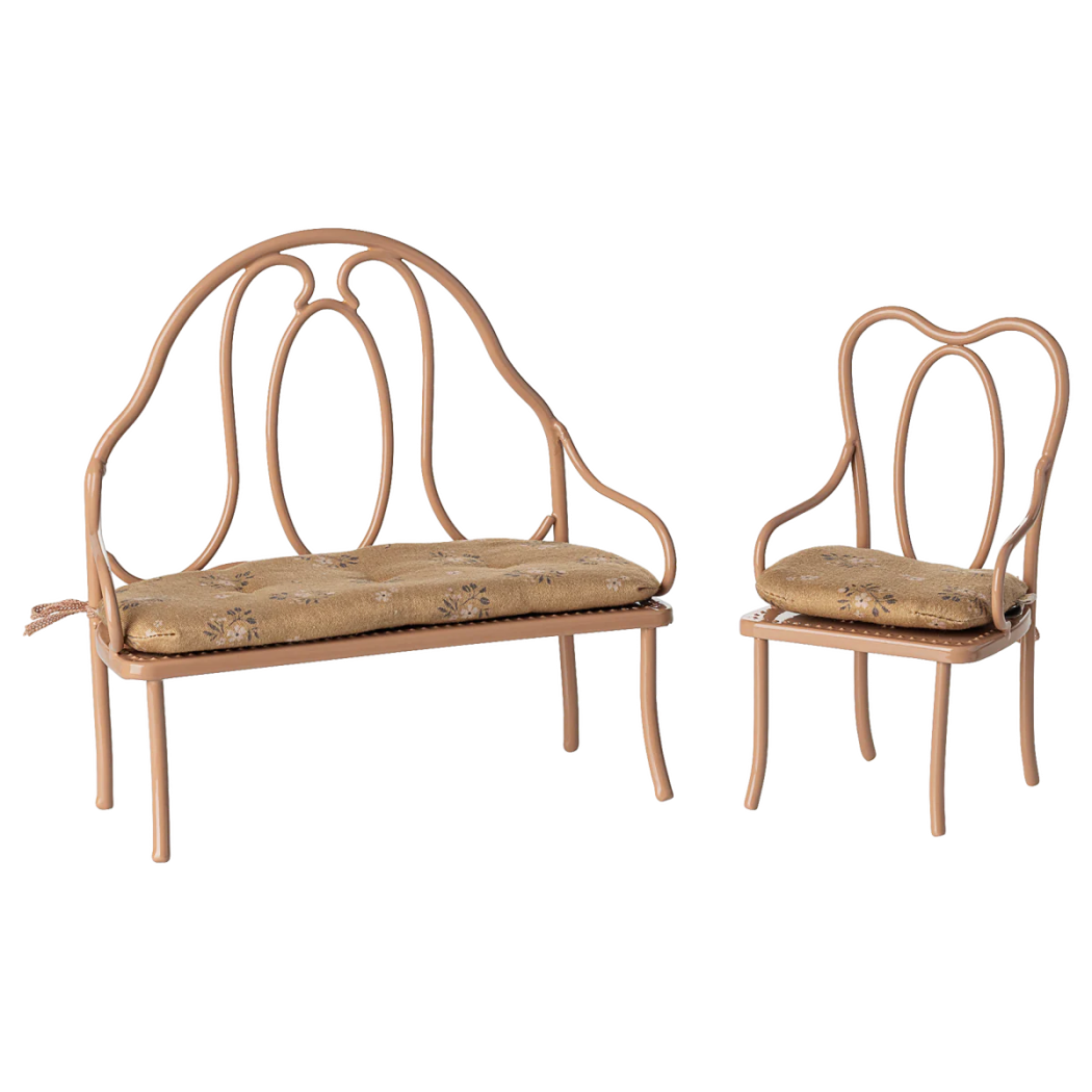 WYPRZEDAŻ Duża Ławka dla Myszek Vintage z Poduchą - 19 cm - rozmiar Mini - Pudrowy Róż - Maileg