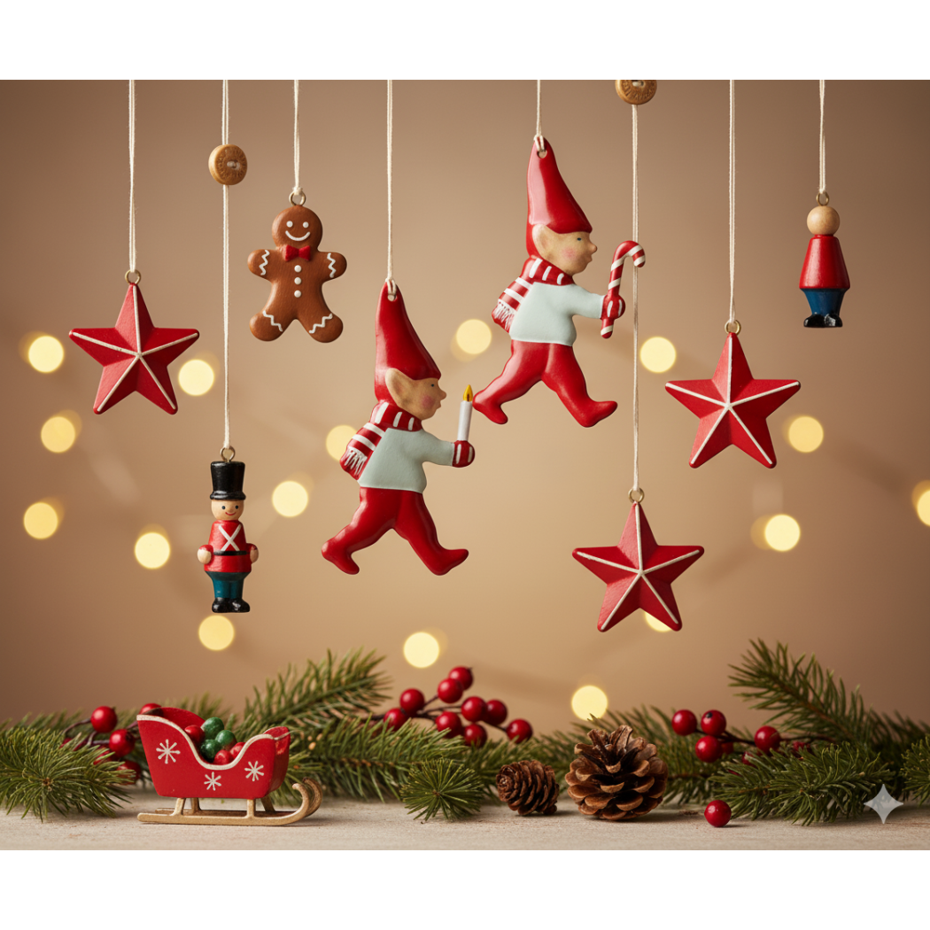 Krasnal Pixy ze Świecą  - Dekoracja Bożonarodzeniowa - Metalowa Ozdoba - Zawieszka - Maileg