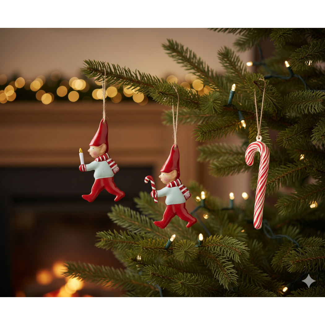Krasnal Pixy ze Świecą  - Dekoracja Bożonarodzeniowa - Metalowa Ozdoba - Zawieszka - Maileg
