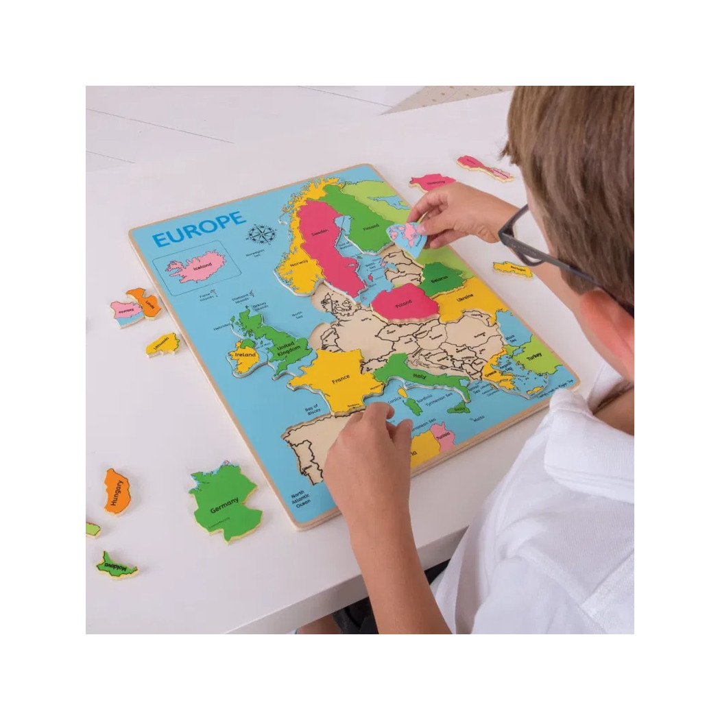Mapa Europy - Drewniane Puzzle dla Dzieci 30 x 38 cm - Zabawka Edukacyjna - BigJigs Toys
