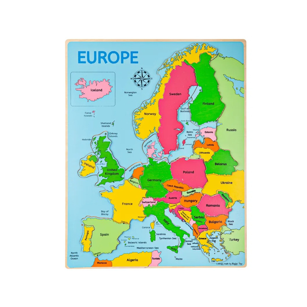 Mapa Europy - Drewniane Puzzle dla Dzieci 30 x 38 cm - Zabawka Edukacyjna - BigJigs Toys