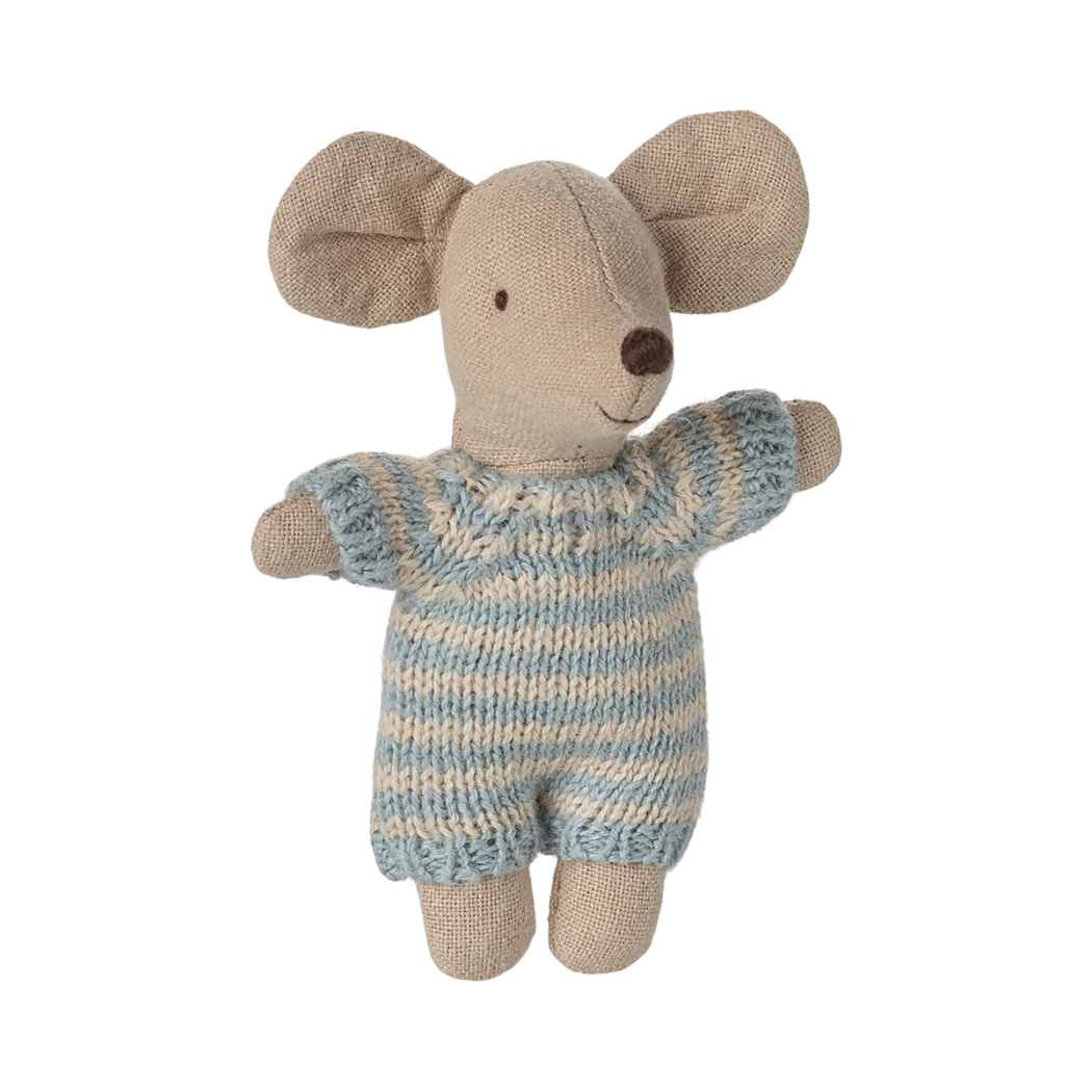 Myszka Dzidziuś w Niebieskim Nosidełku - Niemowlę w Gondoli - Baby Mouse - Maileg