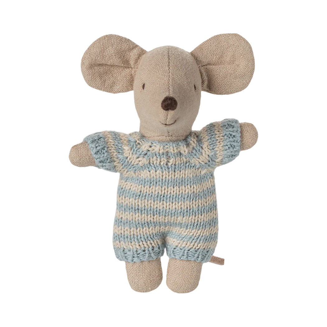 Myszka Dzidziuś w Niebieskim Nosidełku - Niemowlę w Gondoli - Baby Mouse - Maileg