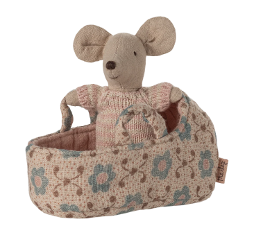 Myszka Dzidziuś w Różowym Nosidełku - Niemowlę w Gondoli - Baby Mouse - Maileg