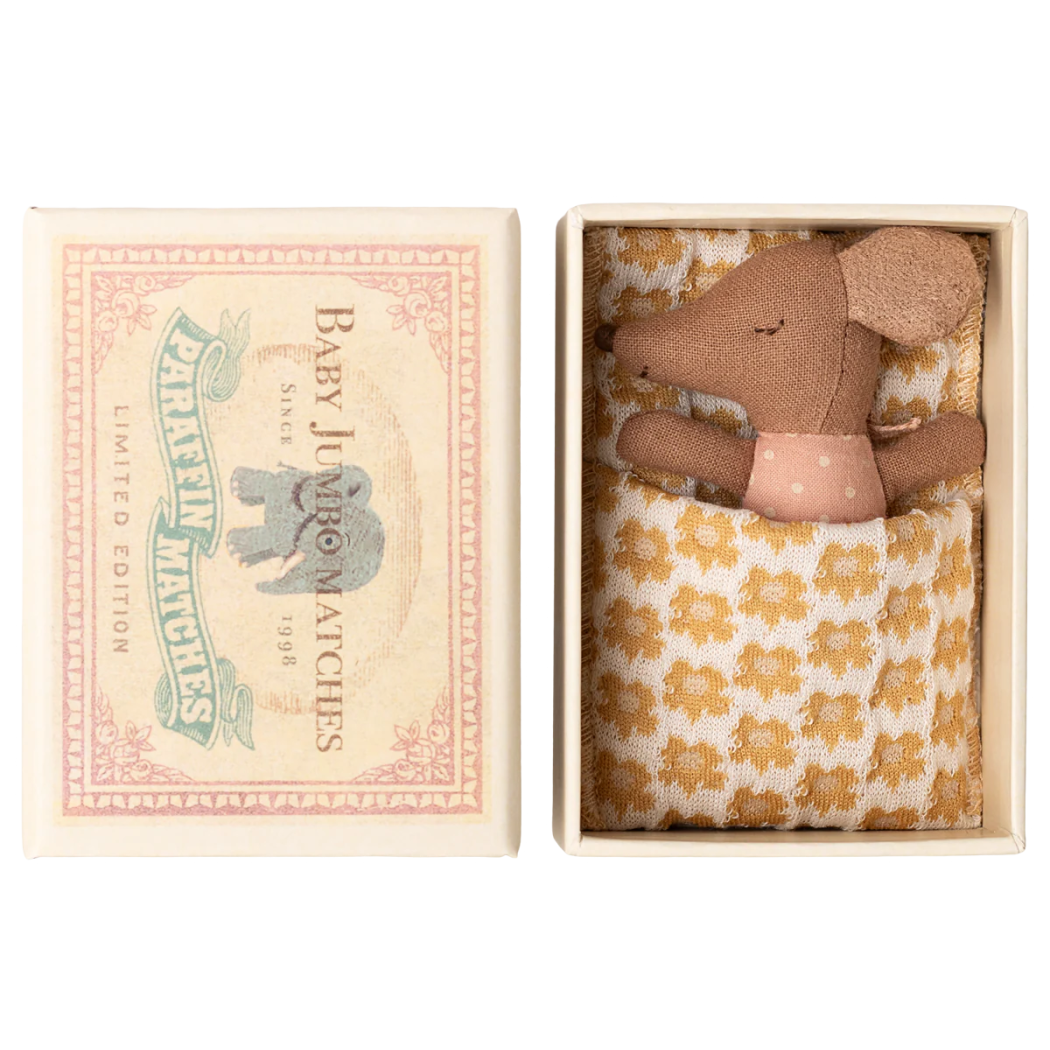 Myszka Dzidziuś Dziewczynka w Pudełku od Zapałek - Sleepy Wakey - Baby Mouse - Maileg