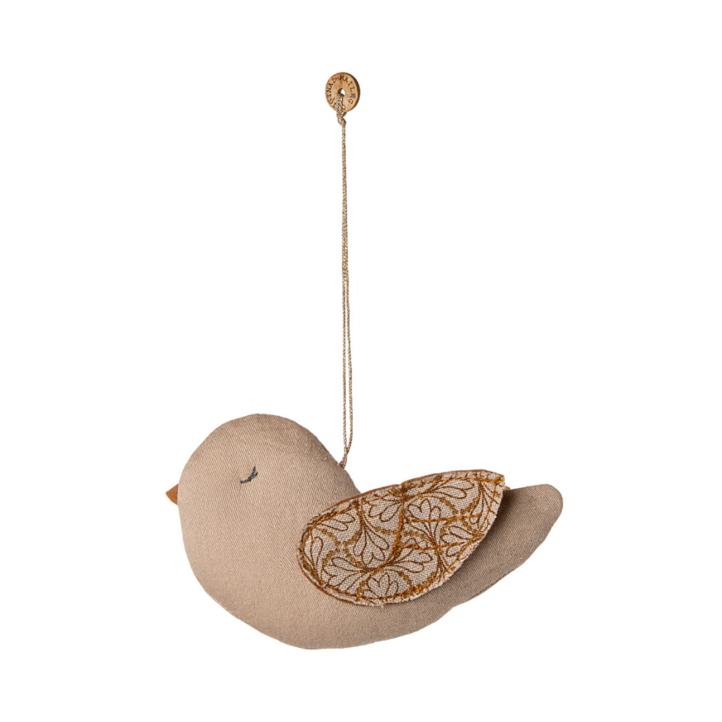 Ptaszek z Haftowanym Ornamentem - Piaskowy - Bawełniana Dekoracja Bożonarodzeniowa - Zawieszka - Maileg