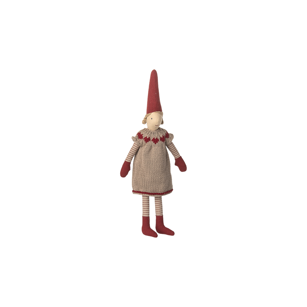 Krasnoludek Pixy w Sukience w Serduszka - Dziewczynka - 31 cm - Rozmiar nr 2 - Dekoracja Bożonarodzeniowa - Maileg