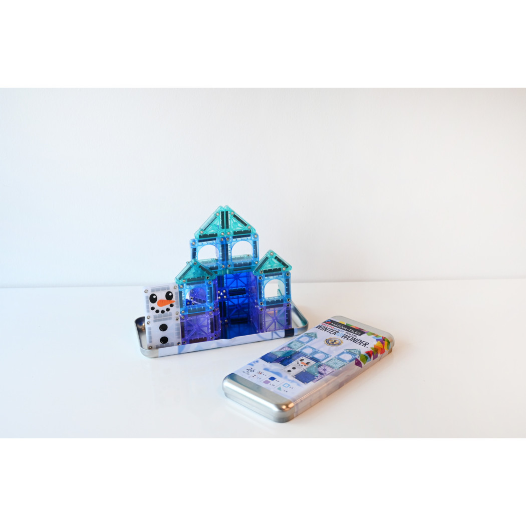 Winter Wonder - Podróżne Klocki Magnetyczne 26 elementów w Metalowym Pudełku - Travel Set - Magna-Tiles