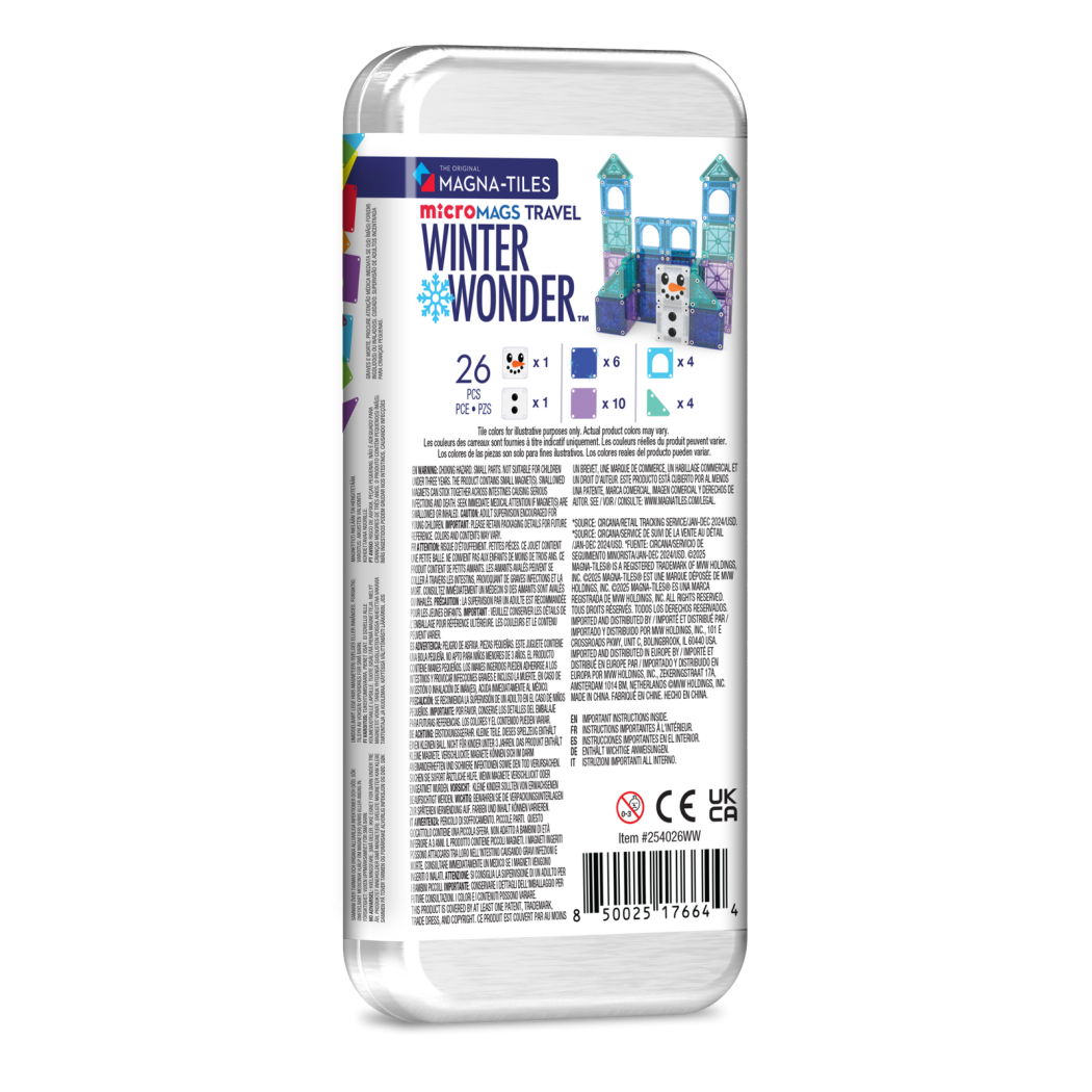 Winter Wonder - Podróżne Klocki Magnetyczne 26 elementów w Metalowym Pudełku - Travel Set - Magna-Tiles