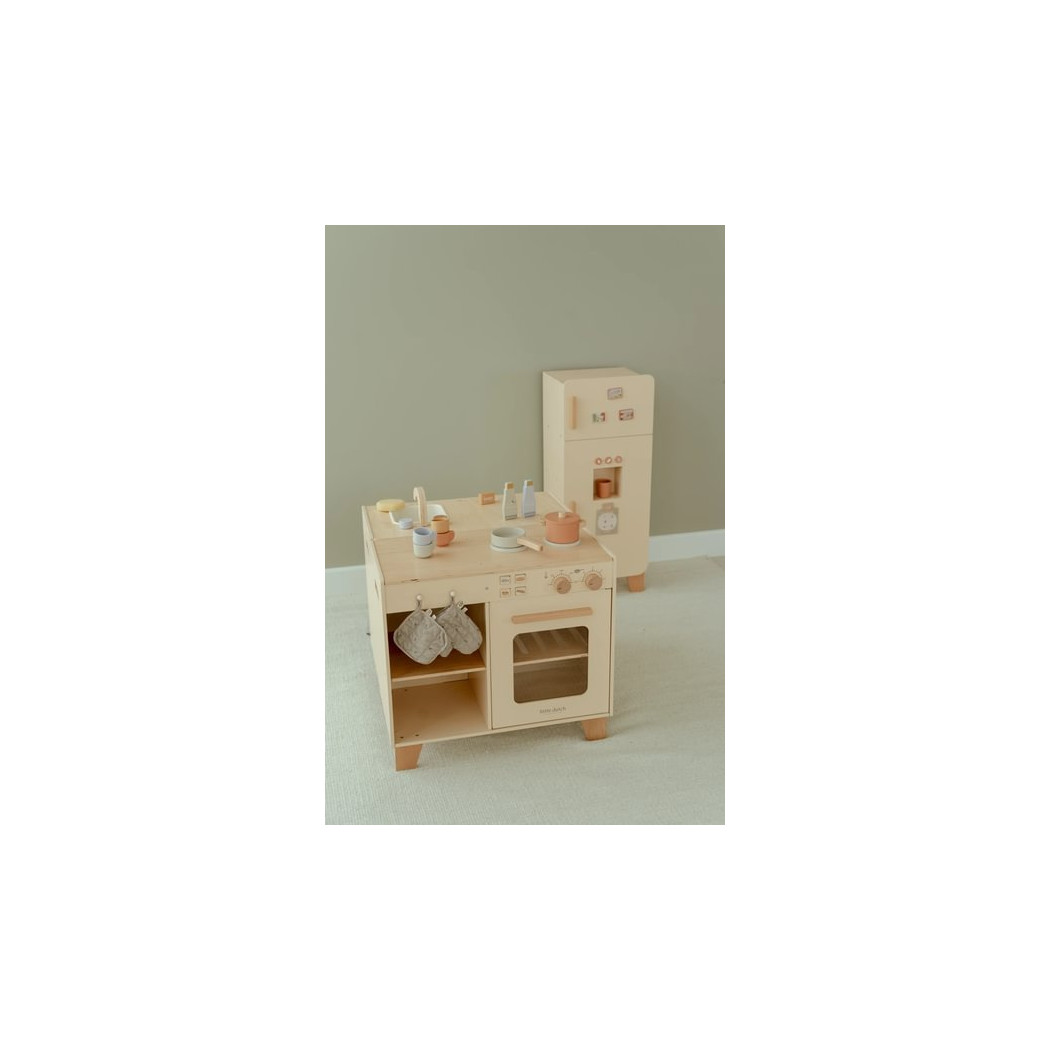 Lodówka z Kostkarką - Duża Zabawka Drewniana - Odgrywanie Ról - Produkty Spożywcze - Little Dutch