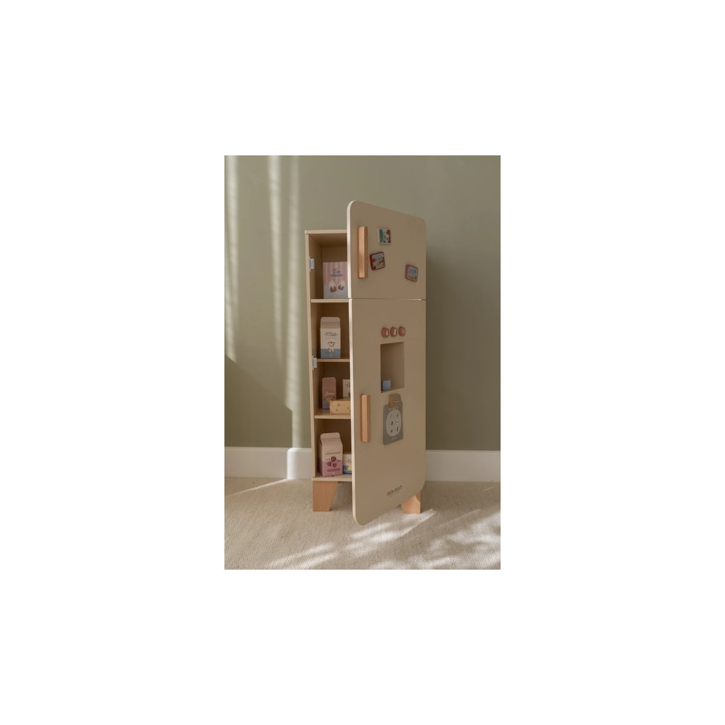 Lodówka z Kostkarką - Duża Zabawka Drewniana - Odgrywanie Ról - Produkty Spożywcze - Little Dutch