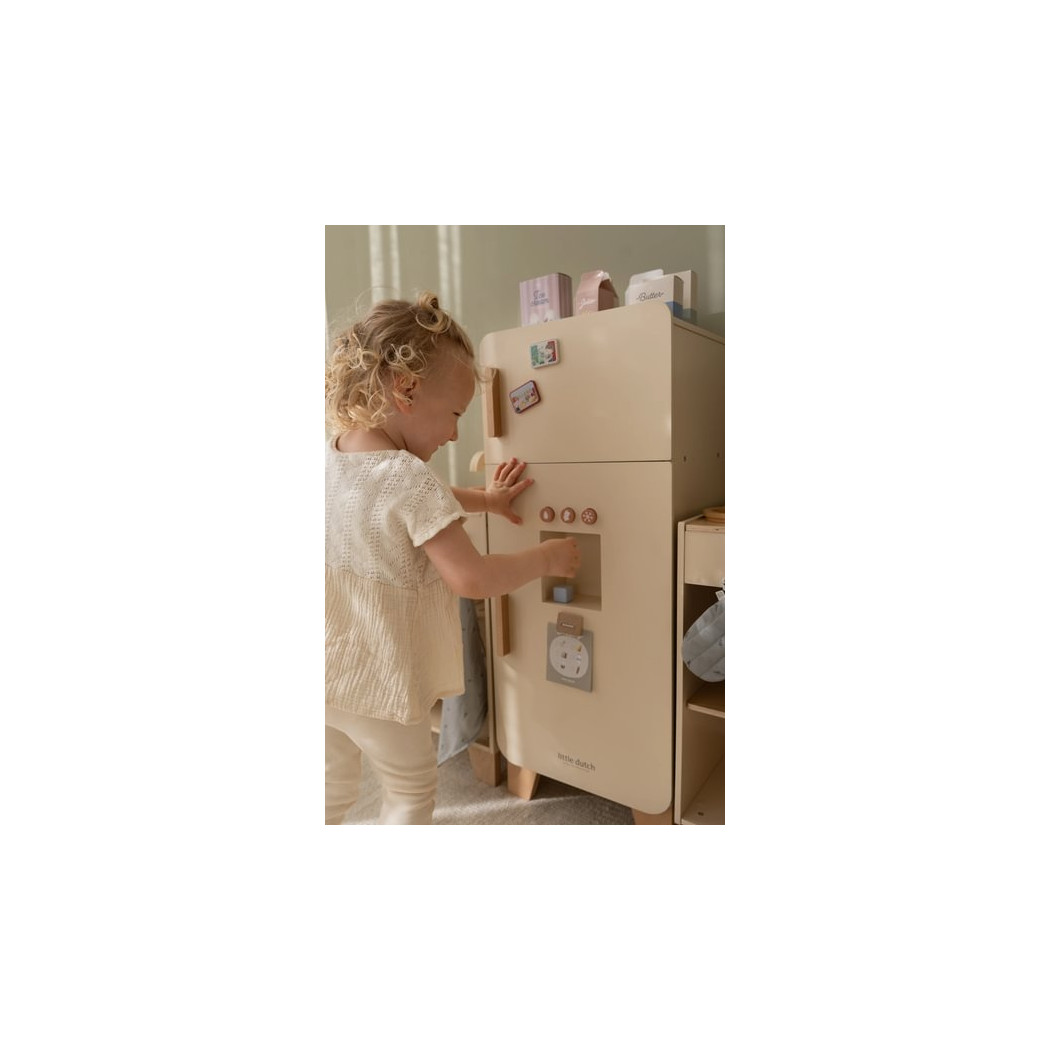 Lodówka z Kostkarką - Duża Zabawka Drewniana - Odgrywanie Ról - Produkty Spożywcze - Little Dutch