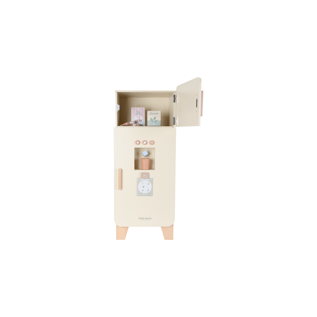 Lodówka z Kostkarką - Duża Zabawka Drewniana - Odgrywanie Ról - Produkty Spożywcze - Little Dutch